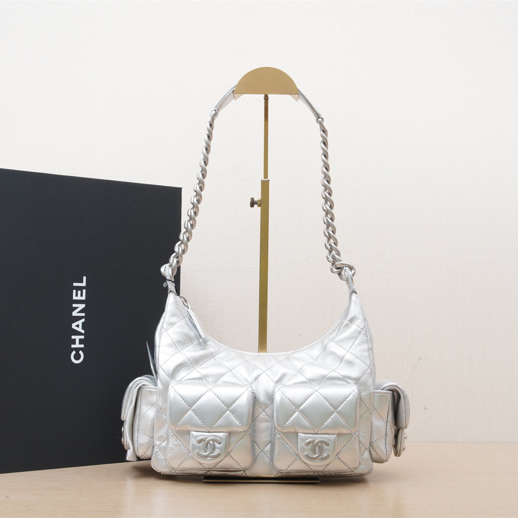 99新 Chanel/香奈儿 珊珊专属25C hobo 腋下包 银色芯片开 银扣