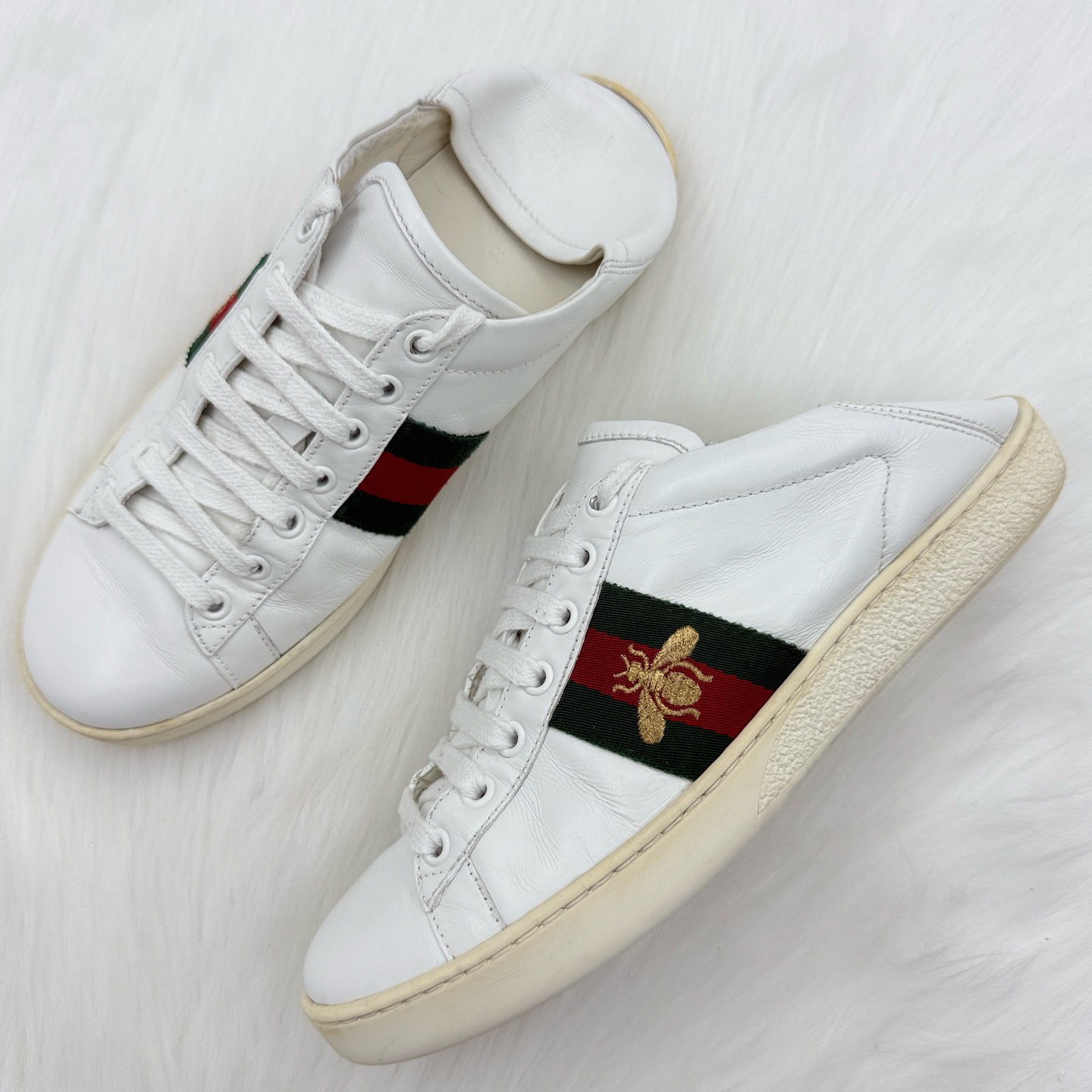 90新 GUCCI/古驰 ACE刺绣蜜蜂休闲鞋 37.5码 公价8k c0605