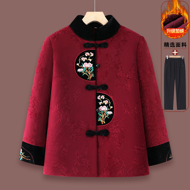 奶奶冬装新中式外套中老年人保暖棉服女妈妈加厚棉袄老人加绒唐装