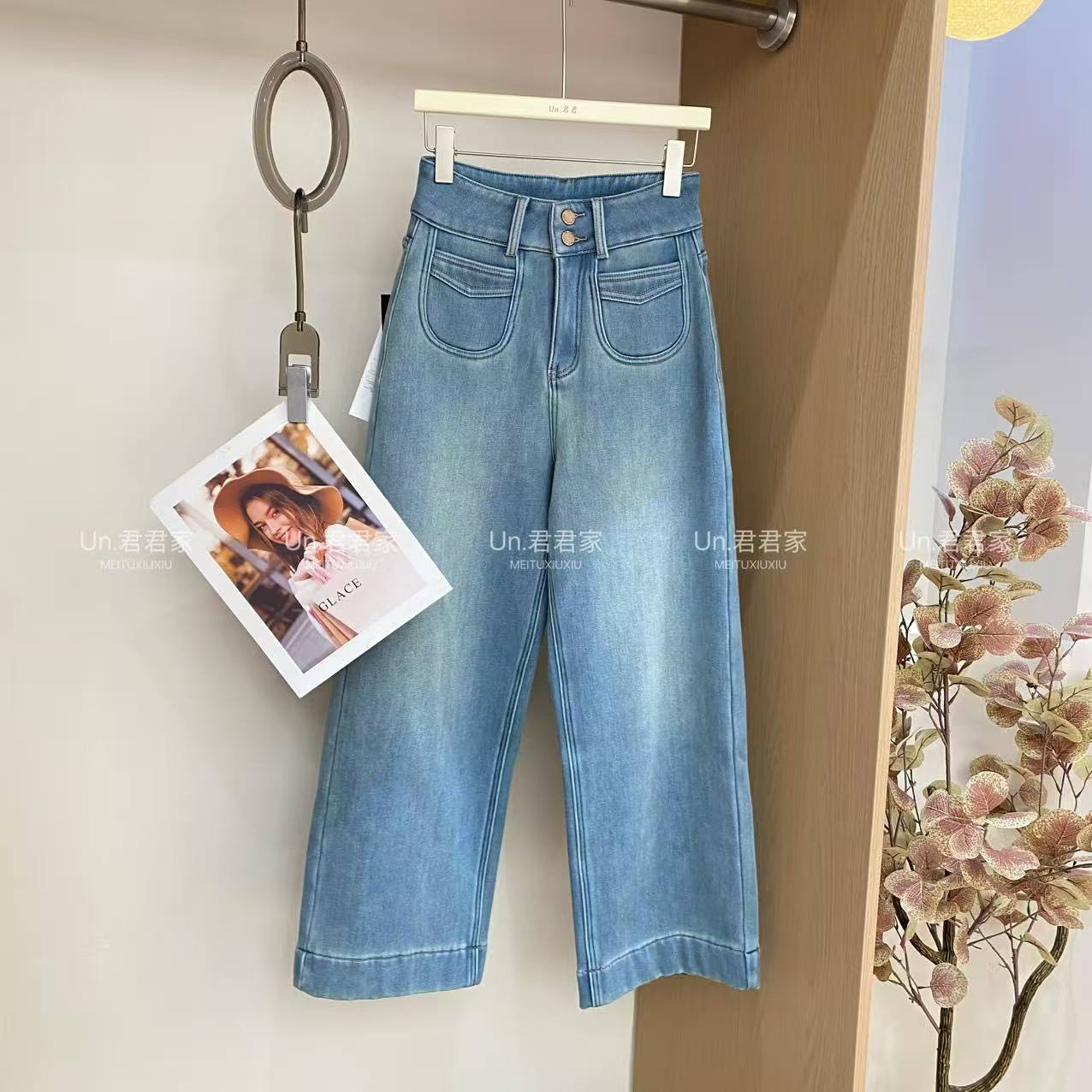 君君家【反季兰】韩系奥粒考拉绒九分弹力牛仔裤 9029