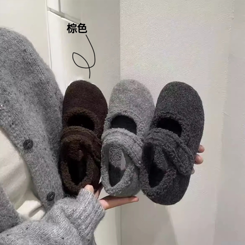 内增高5cm配裙子保暖加绒玛丽珍毛毛鞋女秋冬单鞋棉鞋毛呢料软底