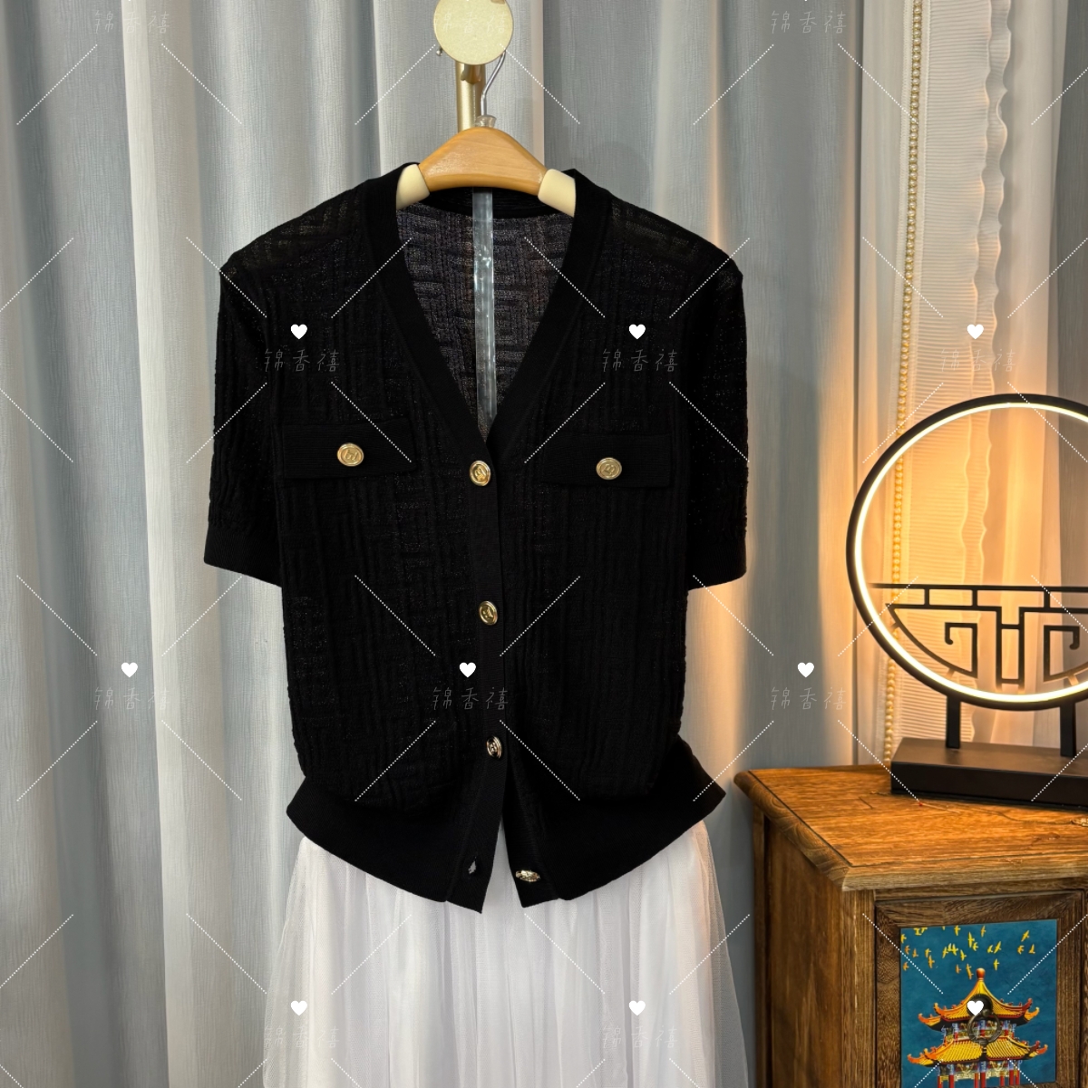 【S64-黑色凡茜格】欧货气质显瘦薄款针织衫开衫防晒空调衫