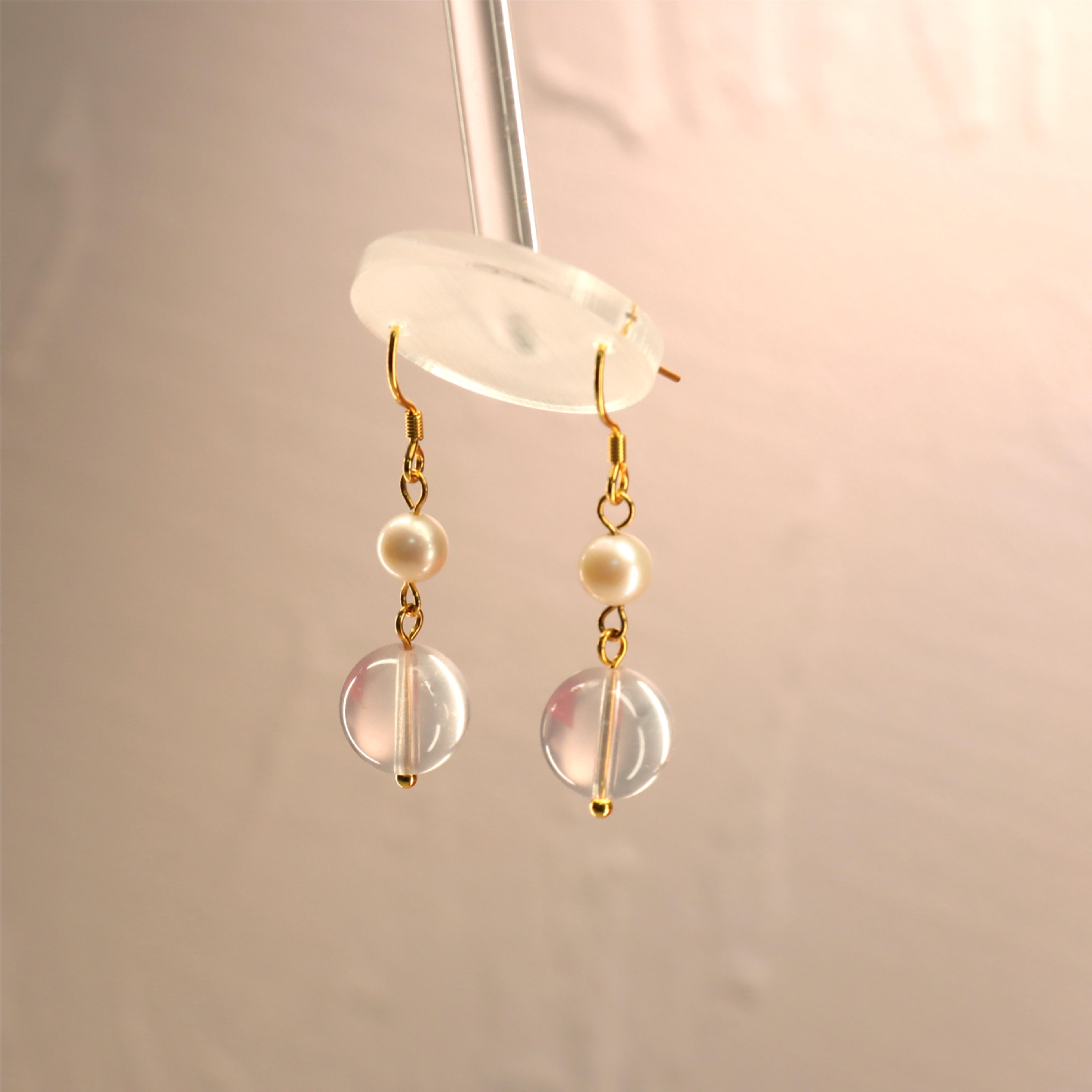 <珍珠配粉水>卡10mm粉水晶耳饰