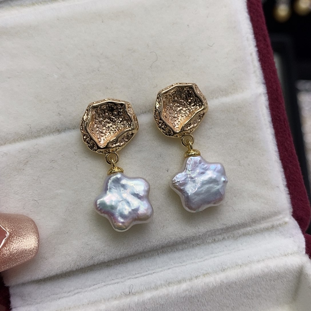 淡水珍珠耳饰合金极光炫彩巴洛克耳钉