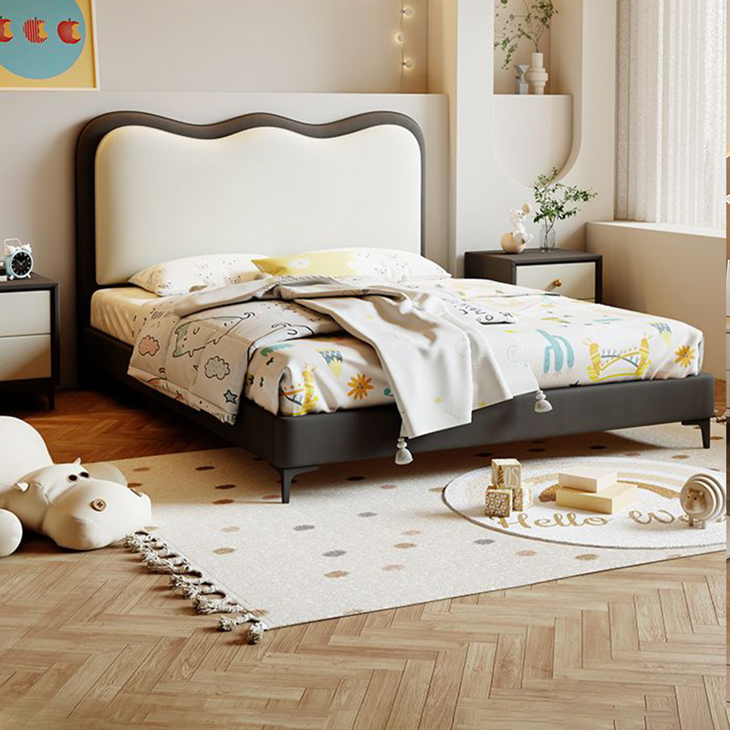 奶油风儿童床单人床简约现代软靠床新款饼干床