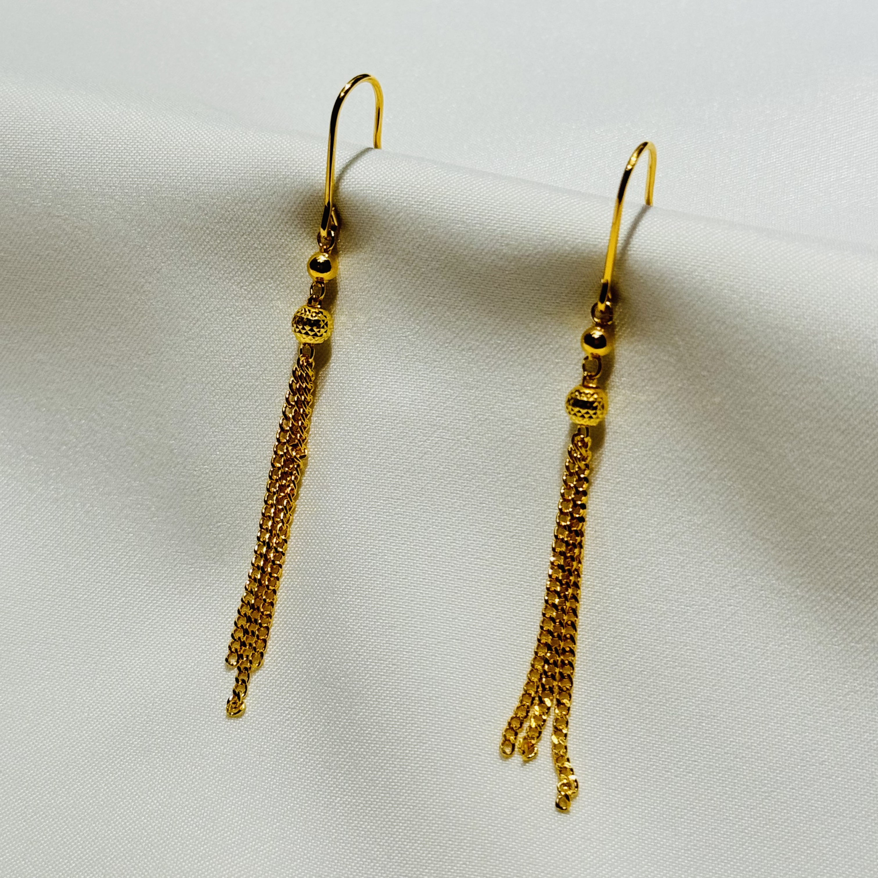 黄金足金999转运珠流苏耳环