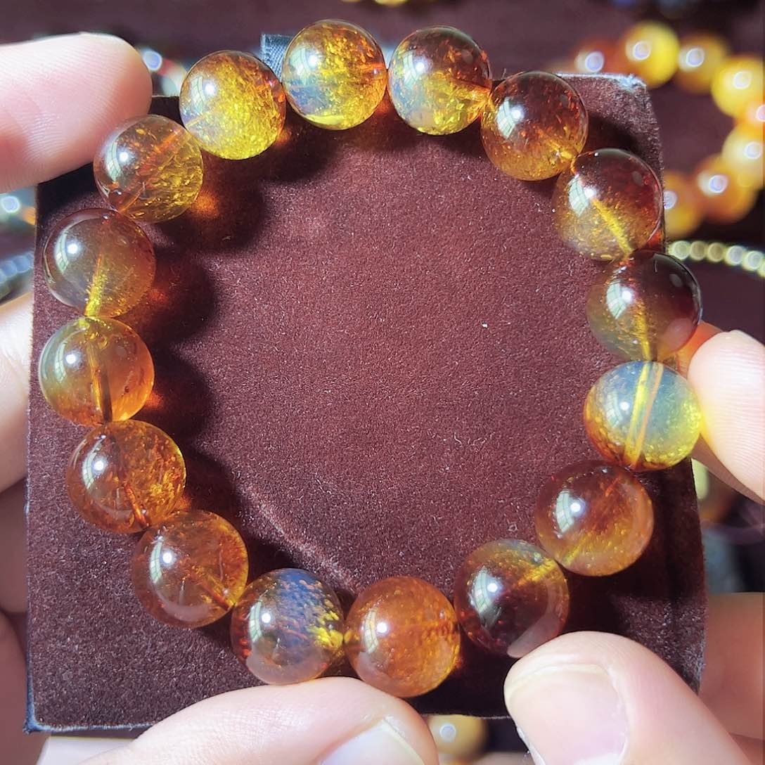 蓝珀珠宝奇石未镶嵌墨西哥红蓝金沙蜜13mm加收藏级
