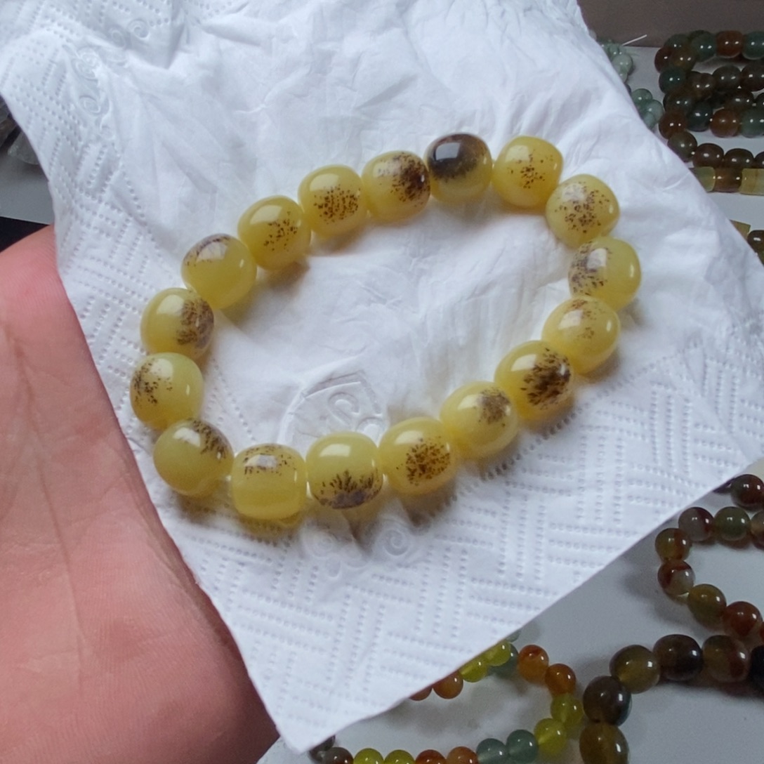 蛇纹石玉未镶嵌手链无科技辽阳黑皮子草花卡12老型