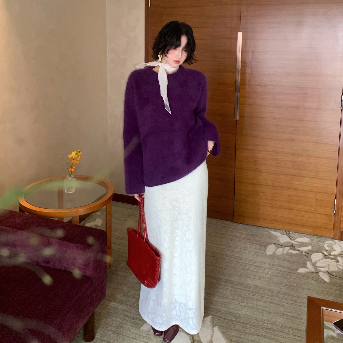 酒午自12/8 20点 新品95折【白绮织章】复古蕾丝长款半身裙KLF4476