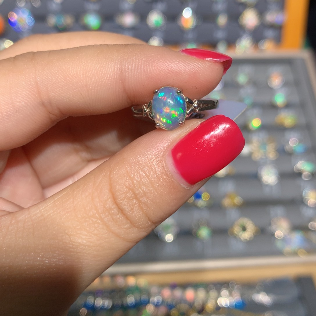 银S925镶嵌欧泊欧泊戒指l