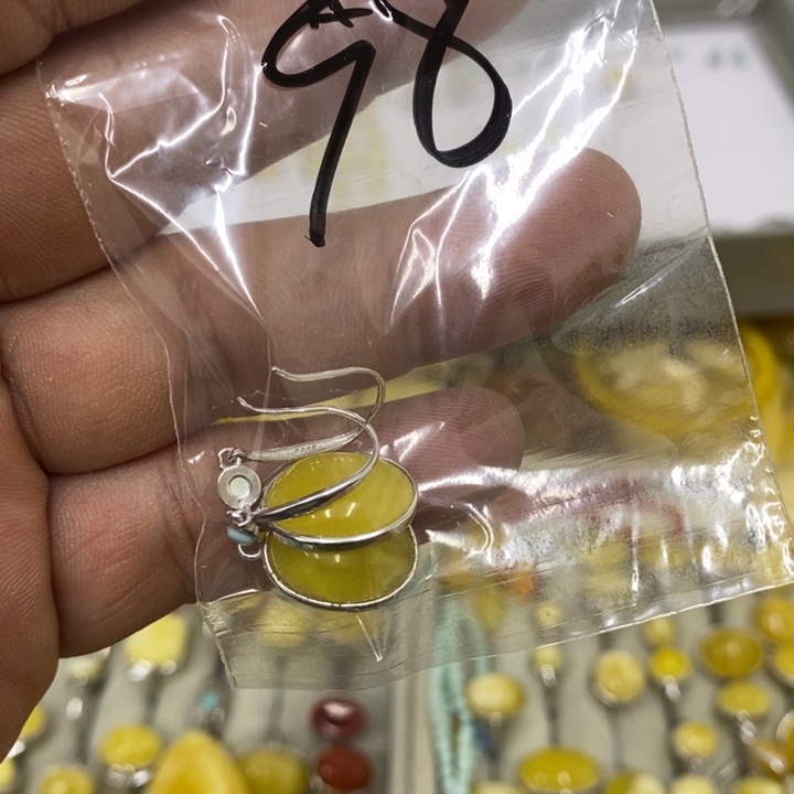 蜜蜡银S925镶嵌裸石耳钩