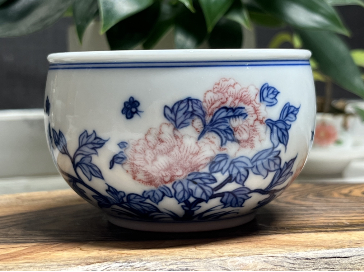 牡丹花纯手工手绘主人杯容量杯子100