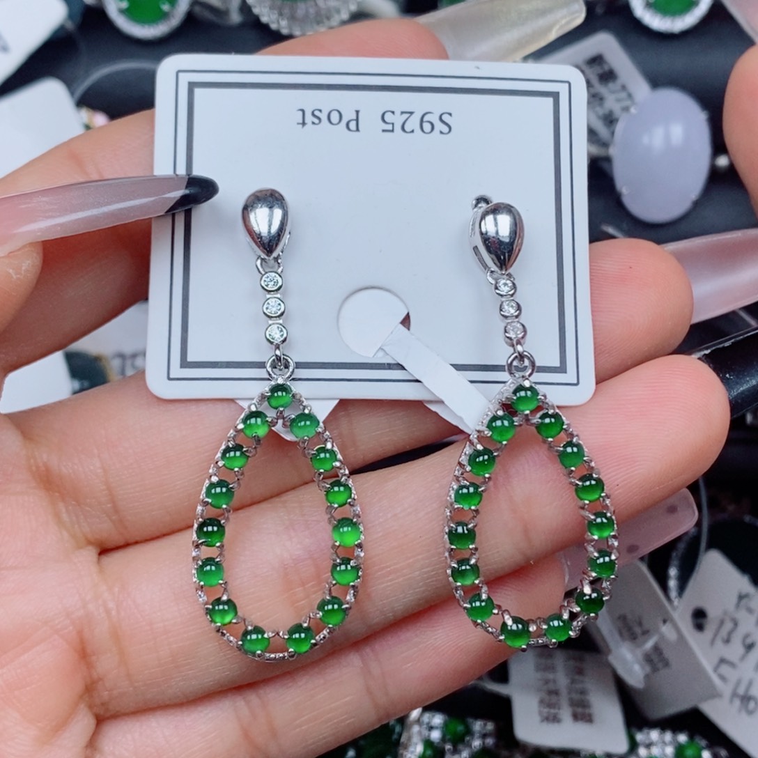 翡翠手链银S925镶嵌耳钉