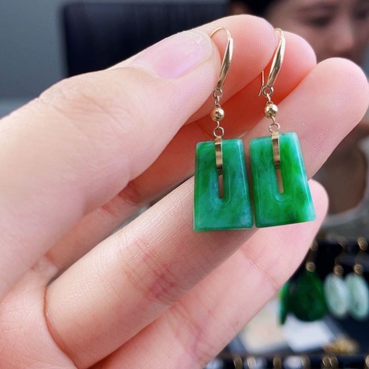 翡翠耳饰18K金镶嵌饰品