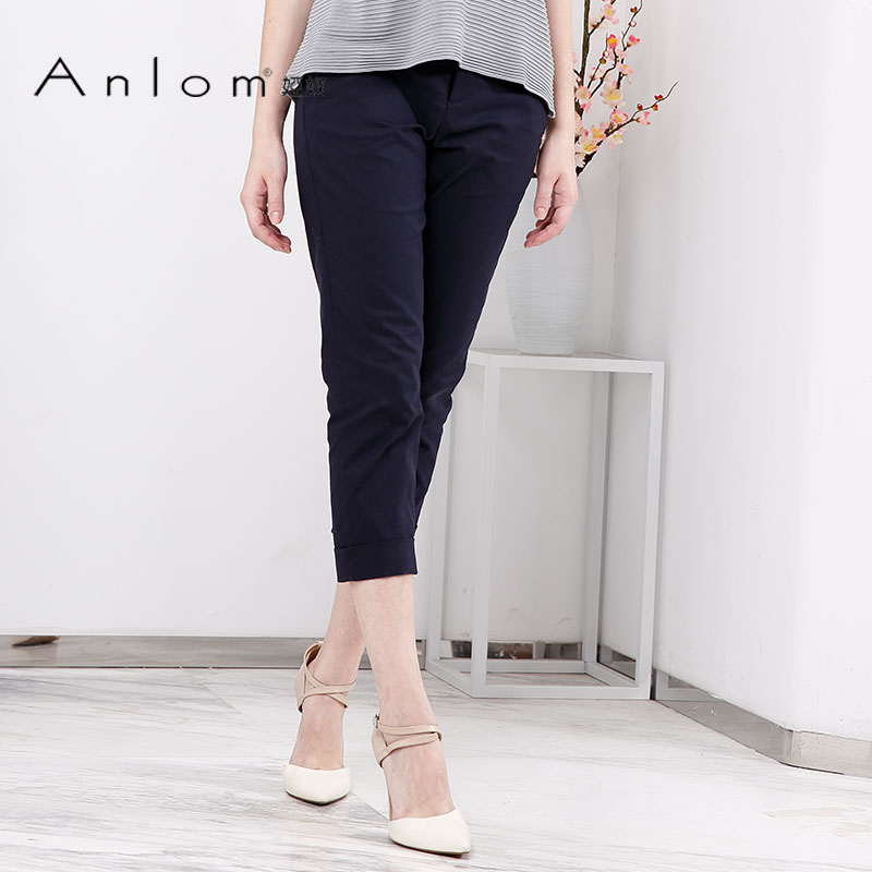 Anlom/娅奴夏季新款通勤时尚藏兰铅笔裤七分裤女休闲裤女裤子