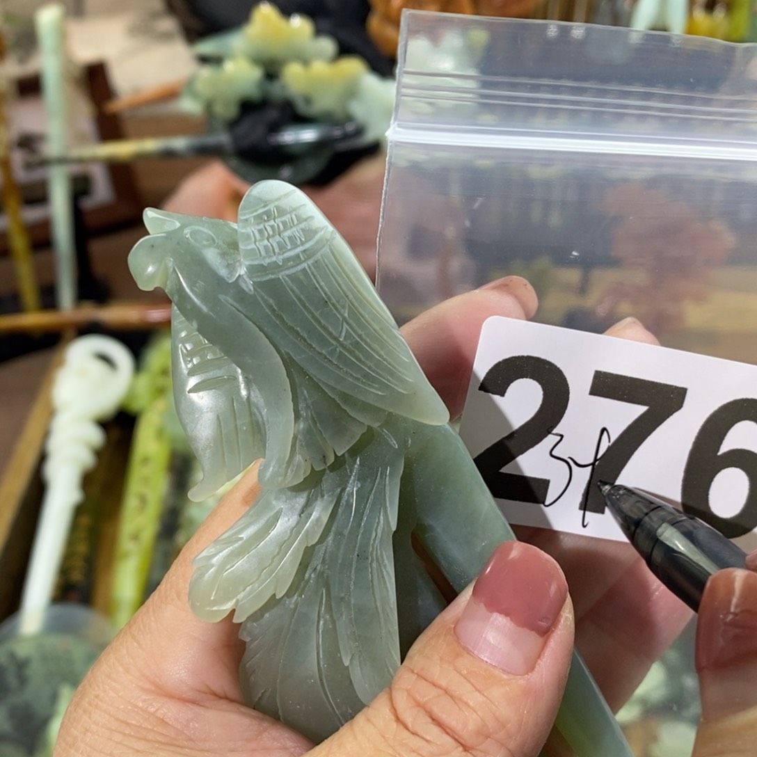 蛇纹石玉玉簪合金吻*