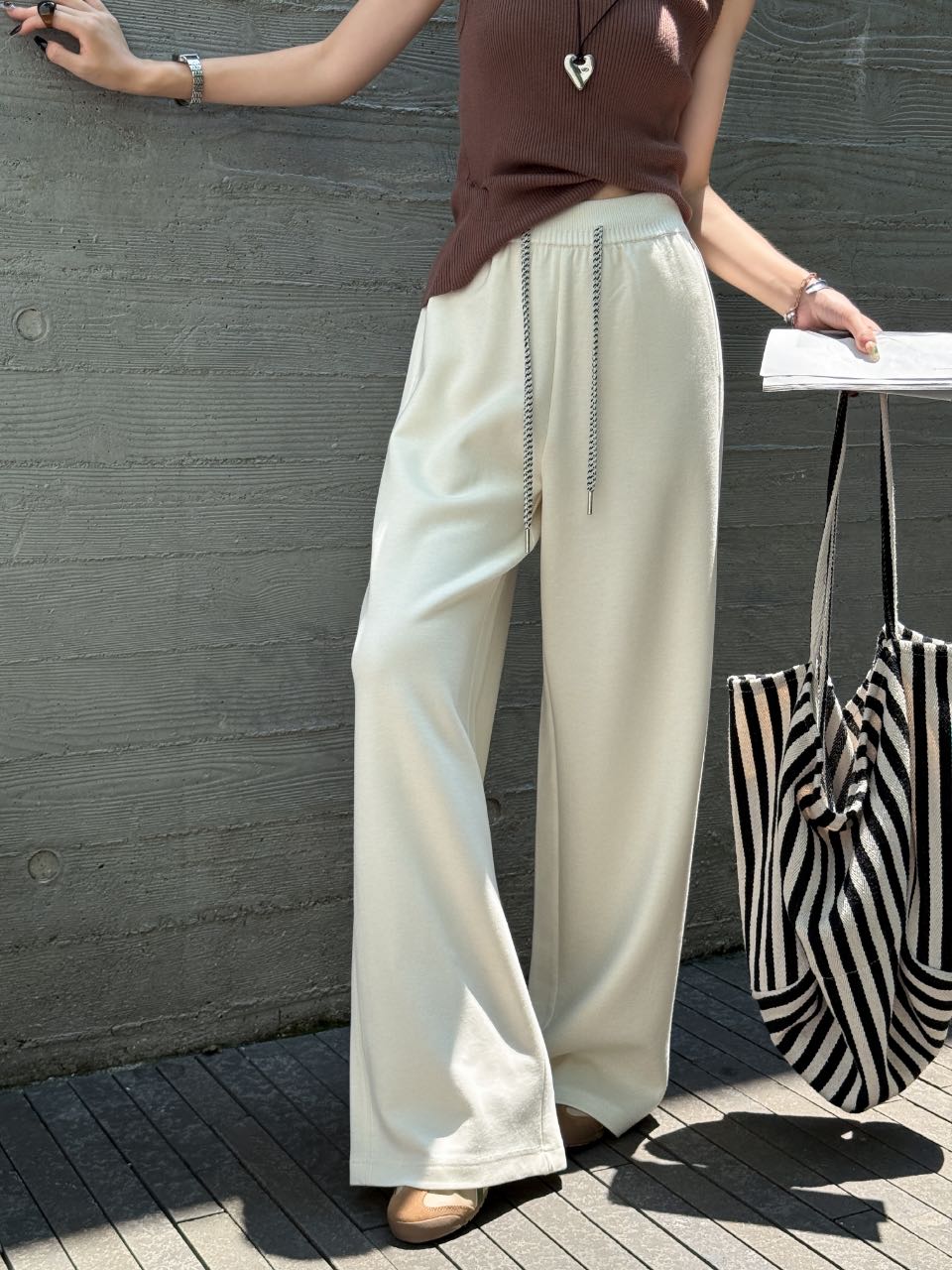 【醋酸羊毛】秋冬加厚休闲女裤窄版直筒阔腿宽松显瘦百搭简约68828