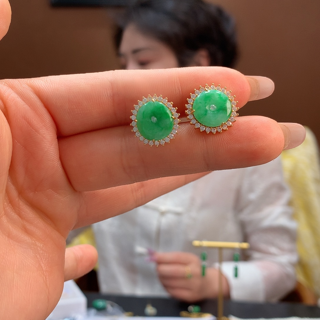 翡翠银S925镶嵌耳饰耳饰
