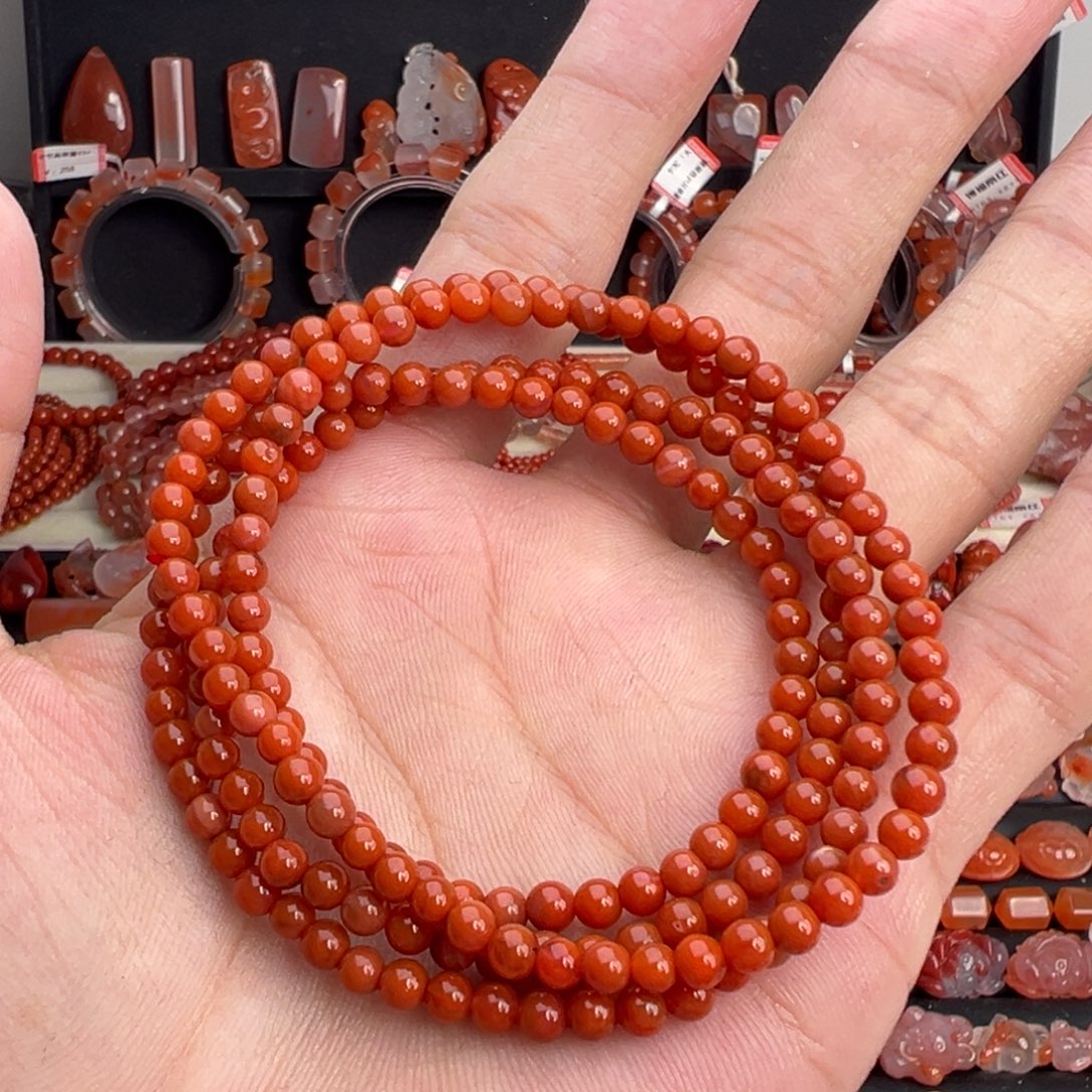 南红玛瑙未镶嵌颈饰柿子红多圈3mm+