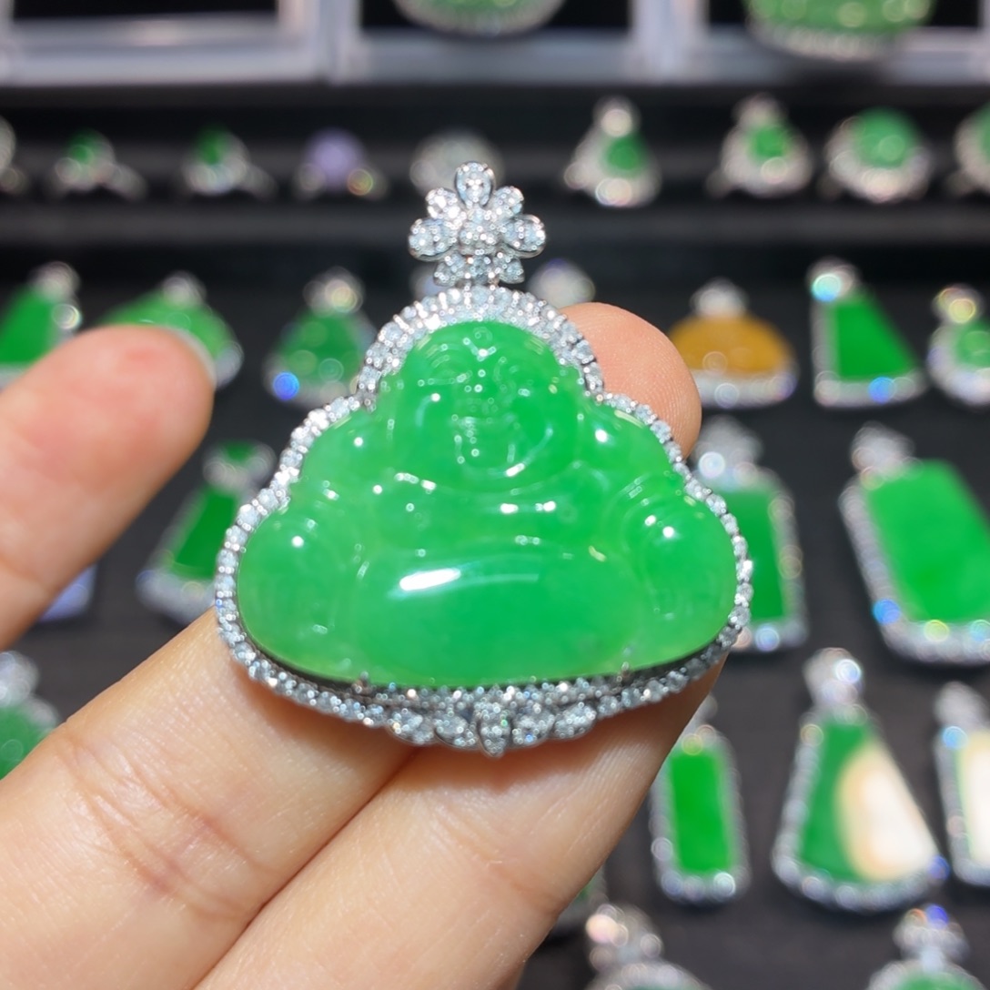 翡翠18K金镶嵌吊坠(不含链)翡翠