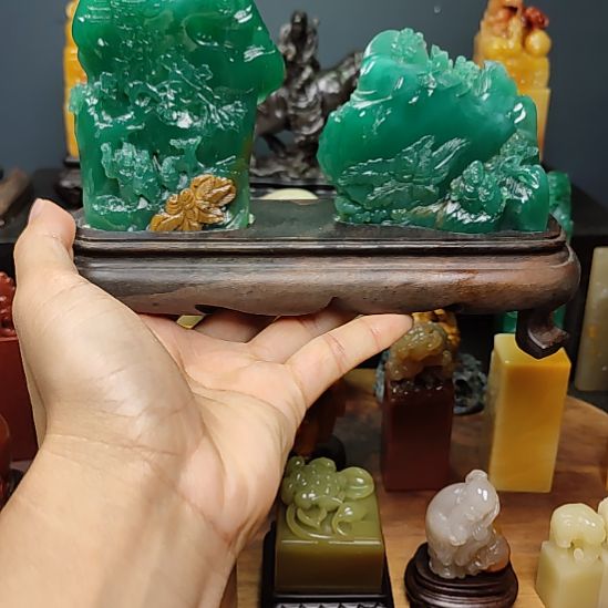 寿山石雅安绿摆件摆