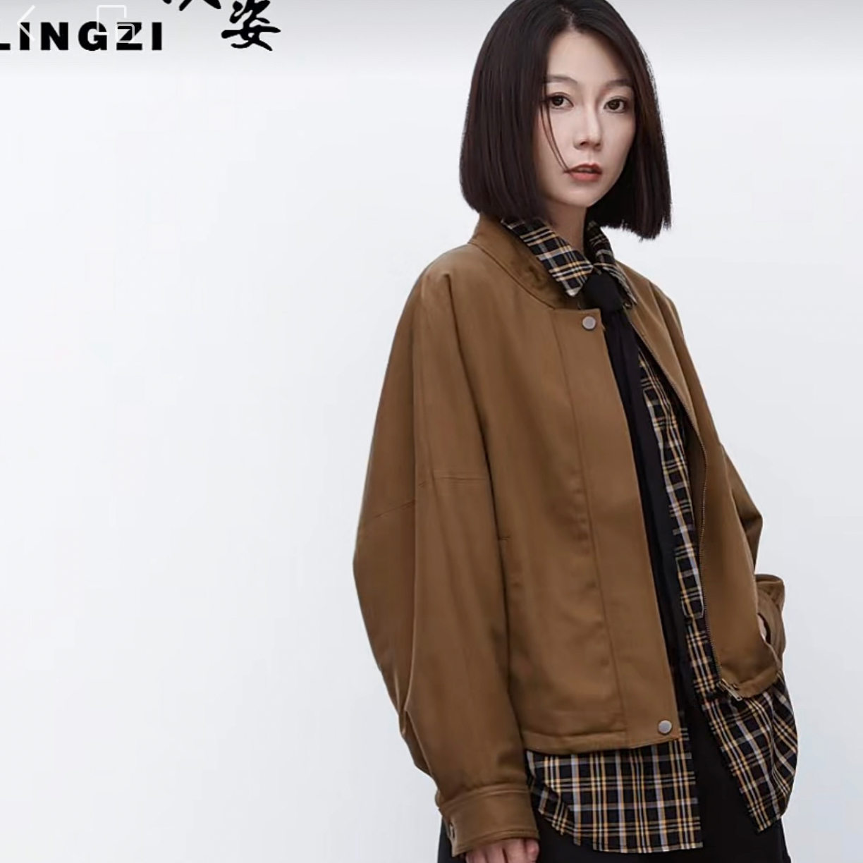 LINGZI/领姿 早秋新款拉链宽松型短款立领短外套4101200