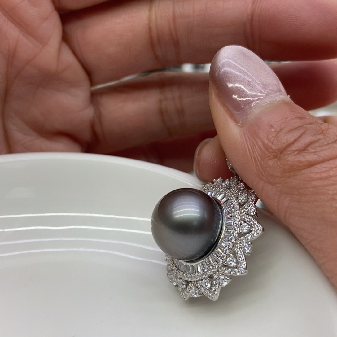 银S925镶嵌海水珍珠吊坠(不含链)