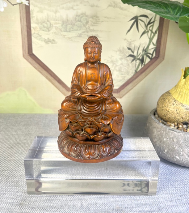 小叶黄杨木仿古（大日如来）坐姿摆件高度13.5口径8家居供奉木雕