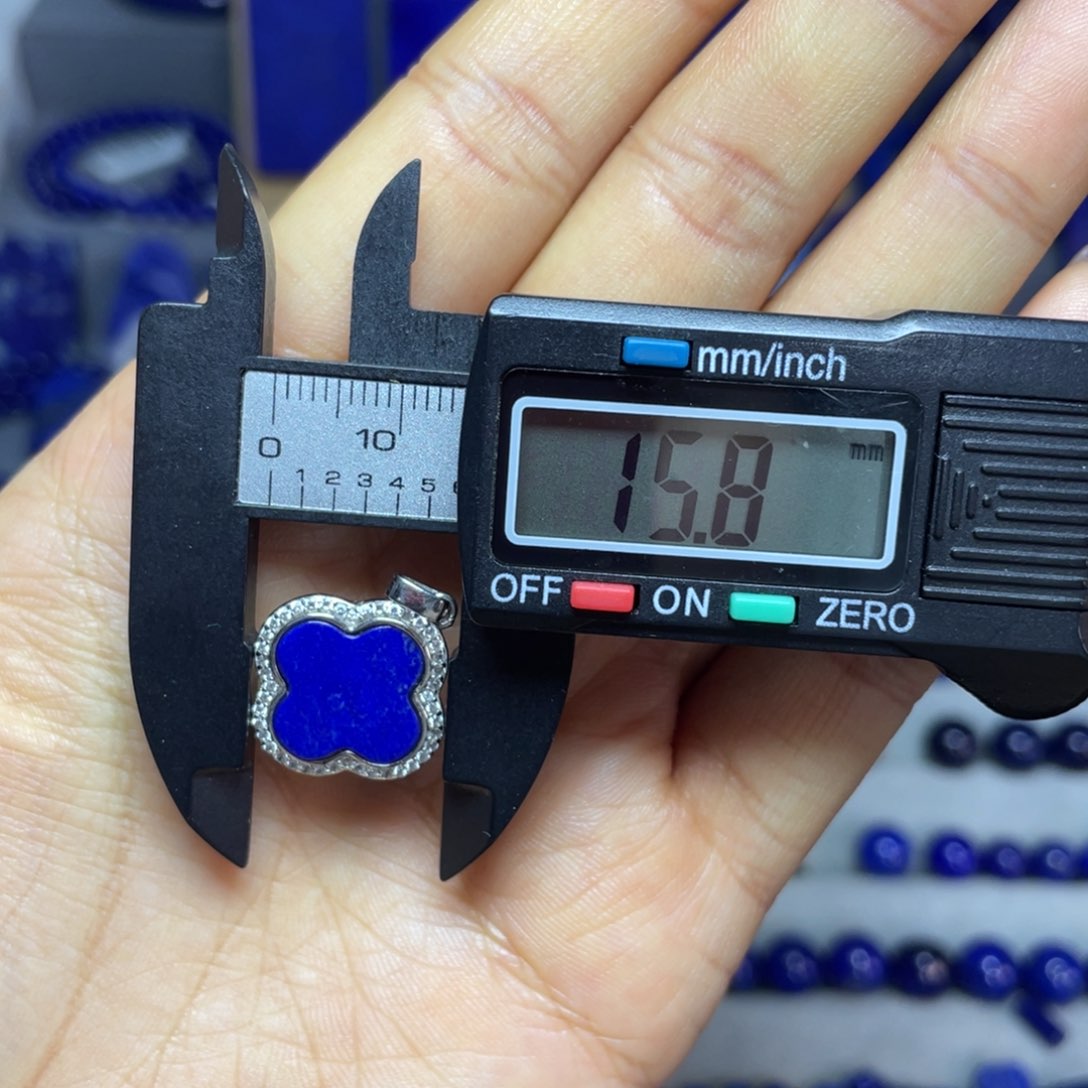 青金石四叶草吊坠银S925镶嵌