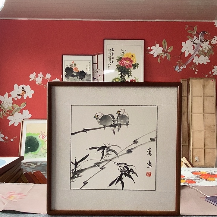 国画手写手绘带框包邮国画作品52✖️52