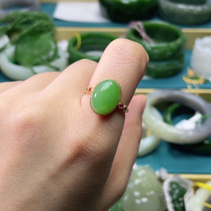 和田玉戒指银S925镶嵌