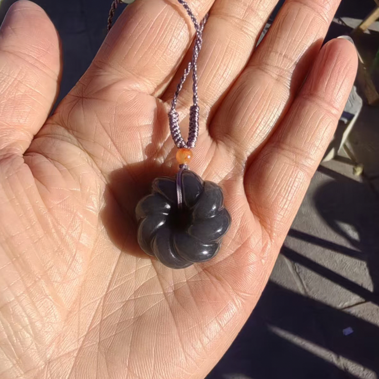 和田玉青海料浓烟紫卡23.6麻花扣宝象花个性百搭吊坠