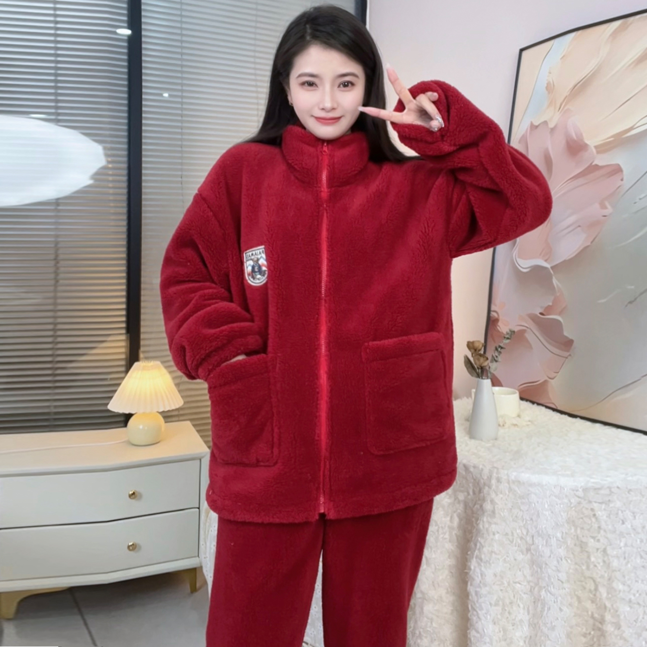 【甄选雪花绒】可外穿加厚保暖毛绒秋冬睡衣套装女大码宽松家居服