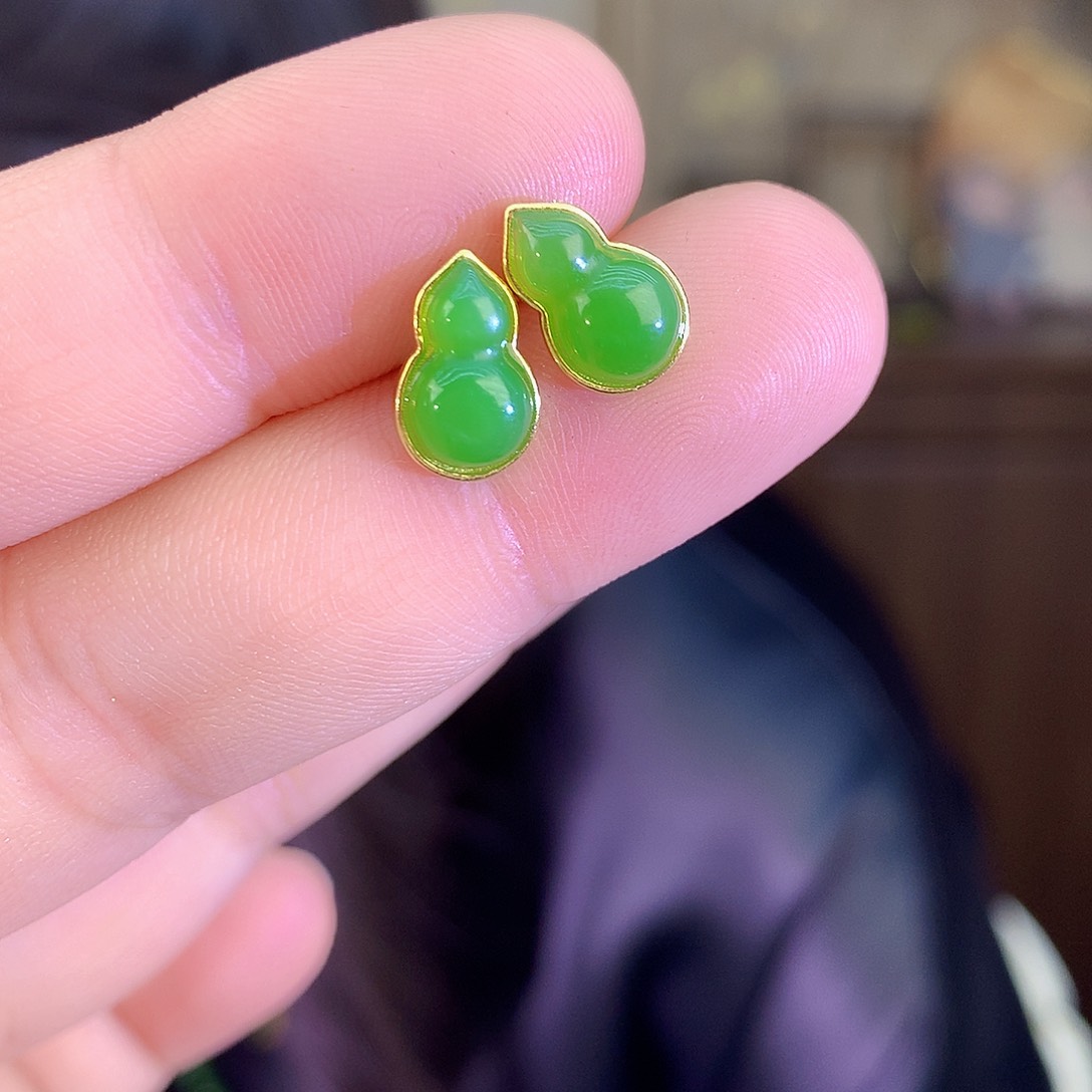 颈饰银S925镶嵌和田玉（碧玉）耳饰