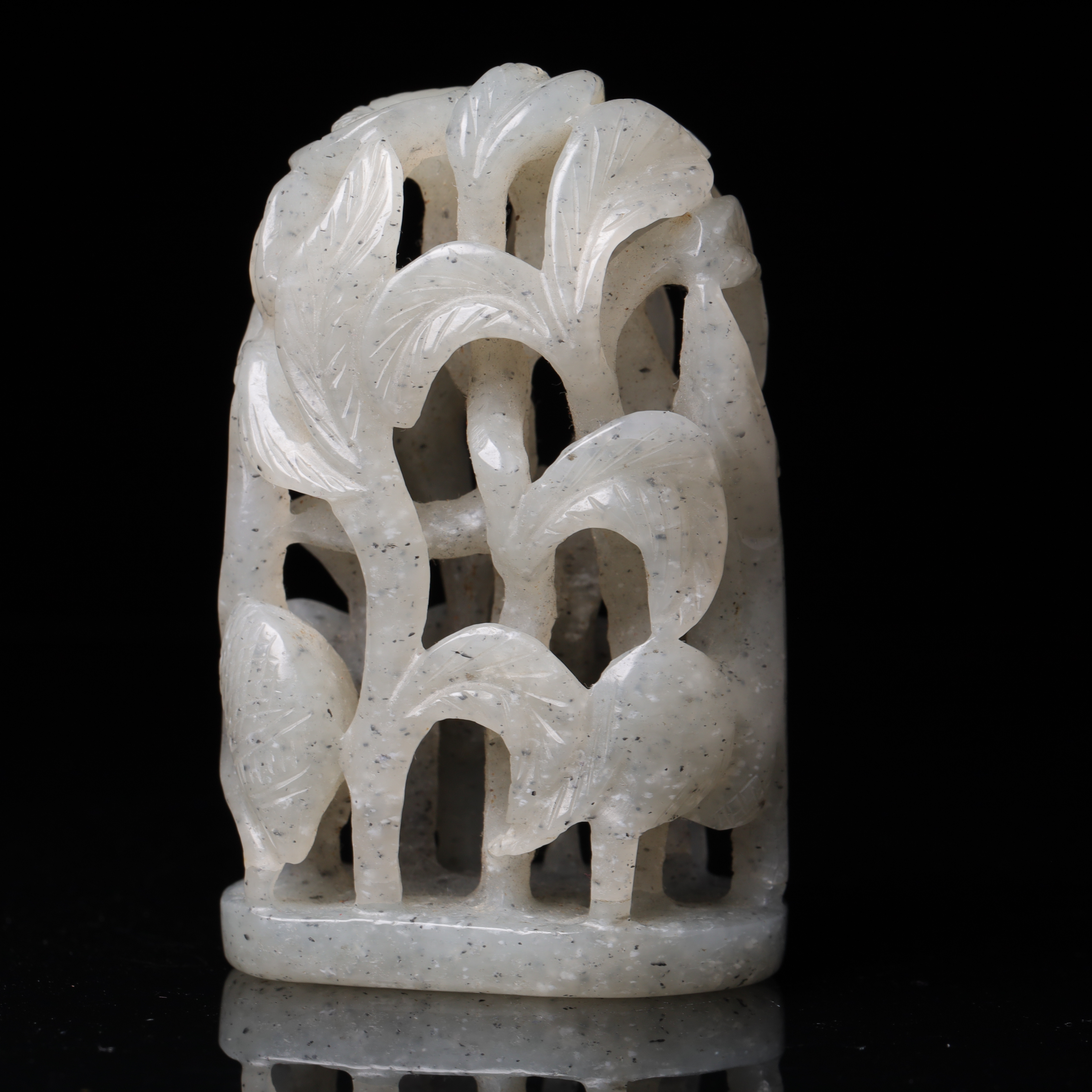 明代和田玉荷叶鹭鸶炉顶-CS