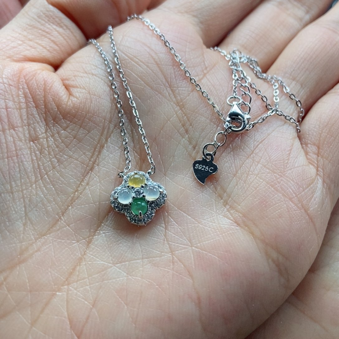 翡翠耳饰银S925镶嵌翡翠首饰