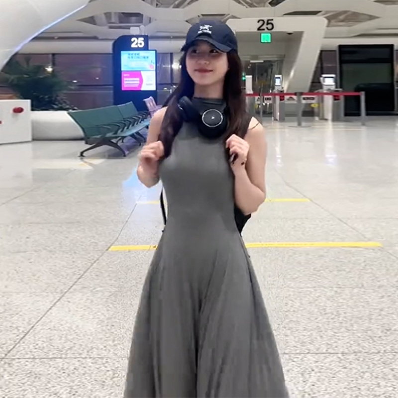 【清仓】法式无袖连衣裙子女夏季小个子御姐风性感修身长裙2769