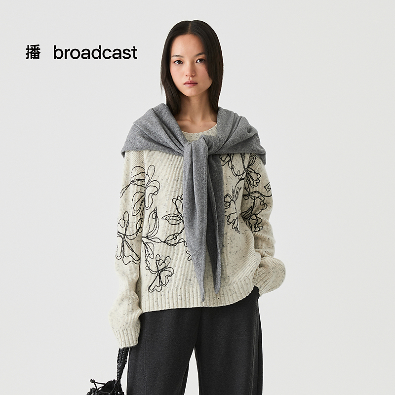 broadcast/播25冬季新品百搭圆领毛针织衫女DDS4SD5204