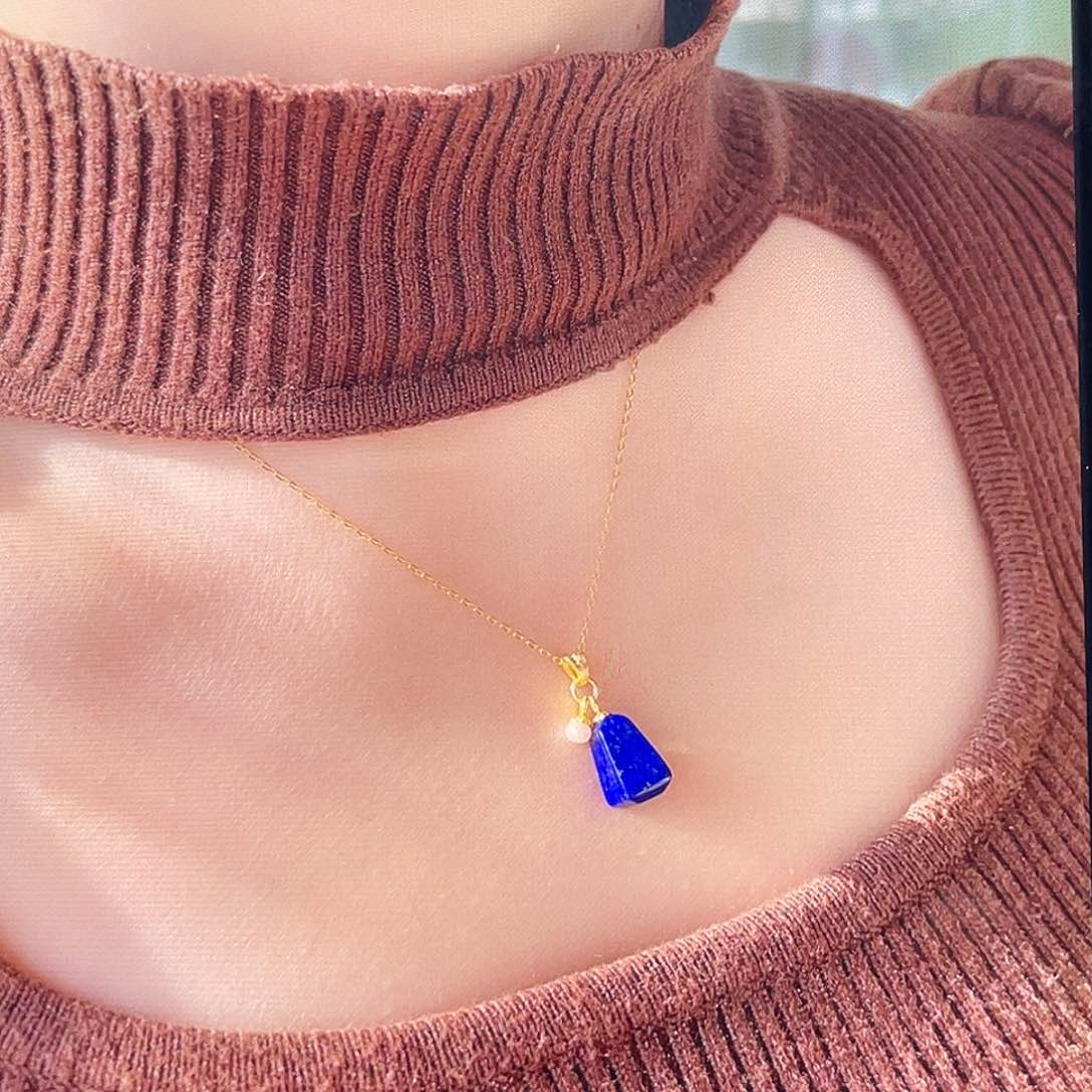 青金石小地雷吊坠银S925镀金镶嵌