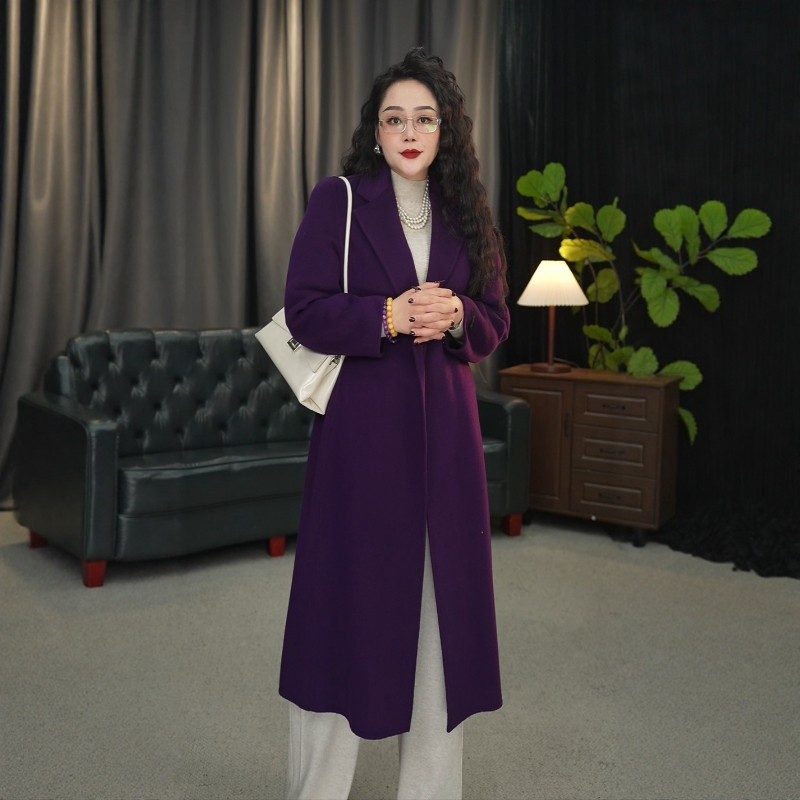 伊馨大码女装100%澳洲超细羊毛2025春秋冬季新款中长款羊毛外套