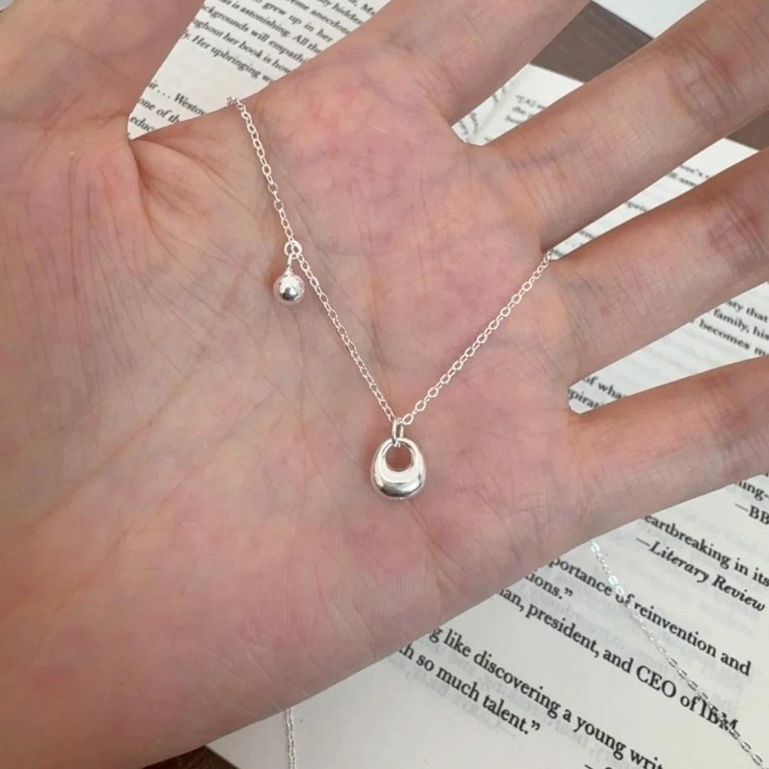 s925纯银银坨子银珠项链女精致简约小众ins设计素银招财锁骨链女