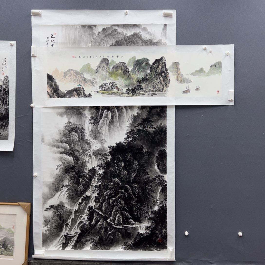 国画李文军四尺对开水墨山水