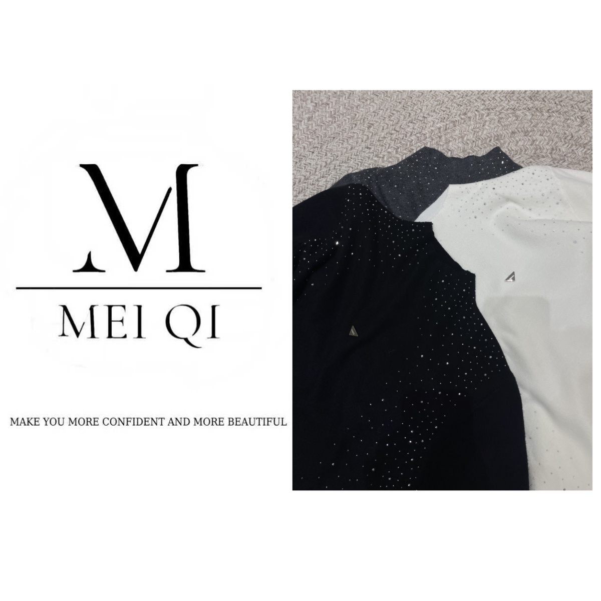 MeiQi 欧美原单！重工烫钻满天星长袖T恤打底衫修身保暖A3553