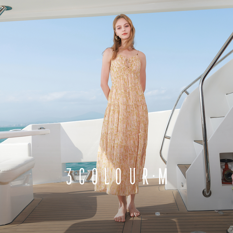 【黛一专属】D402GM11FL40三彩2025夏季新款碎花吊带裙无袖连dbx