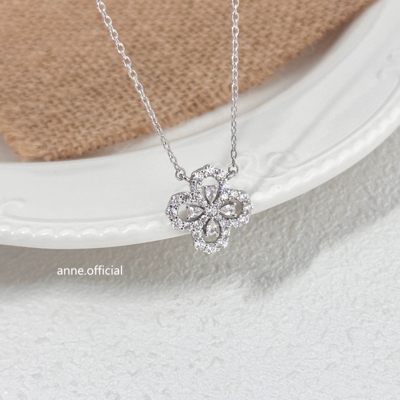 铜合金项链 幸运四叶草白锆花型水滴气质项链【A037】