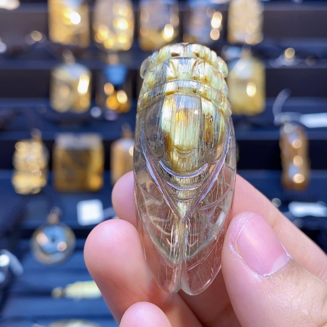 颈饰未镶嵌发晶天然白体金发晶一鸣惊人金蝉吊坠