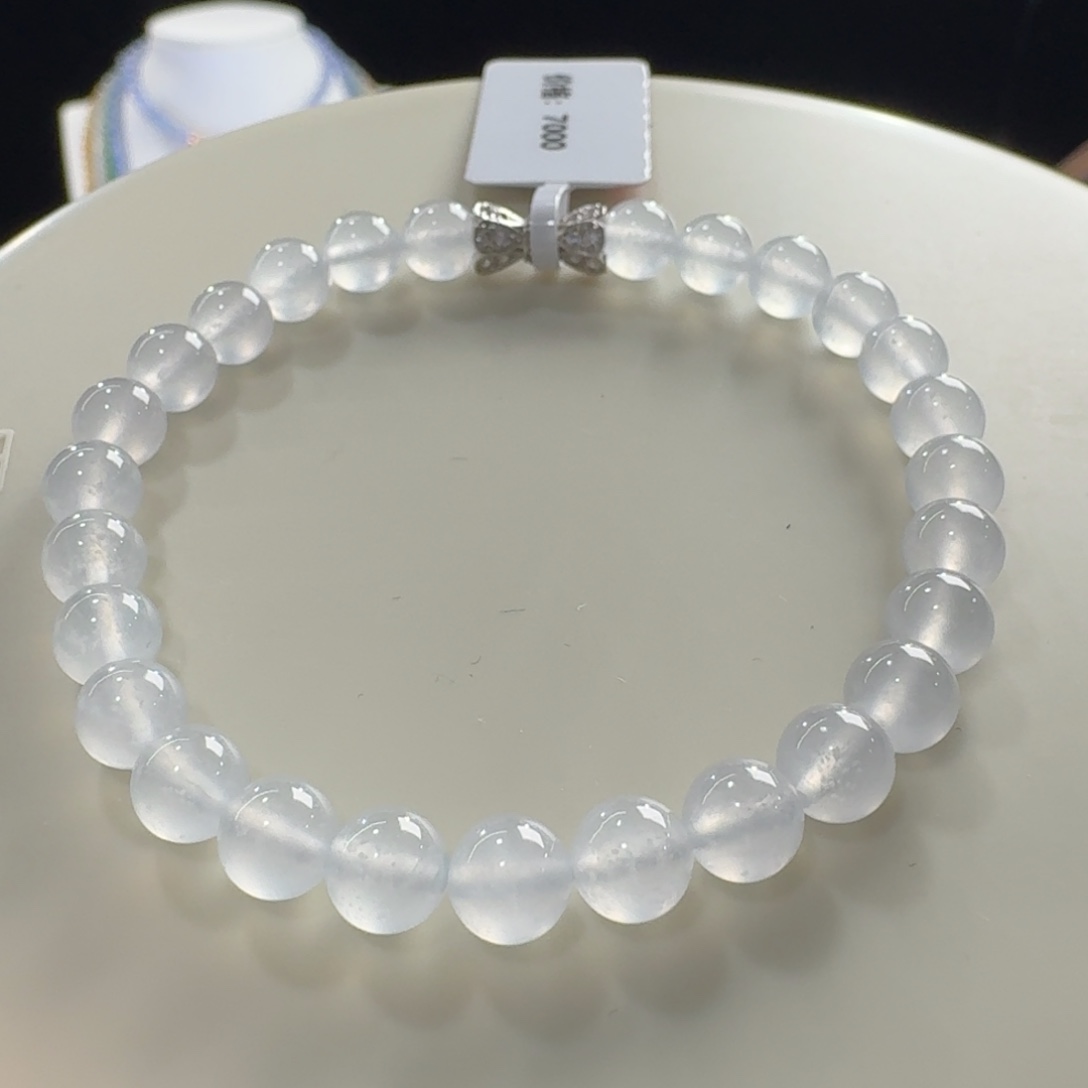 翡翠未镶嵌手链大漏福利款！高冰白冰雪花棉单圈卡6mm