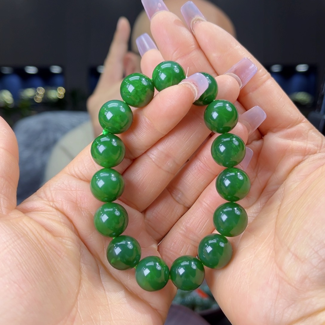 未镶嵌手串和田玉天然和田玉俄碧五号坑菠菜绿料14