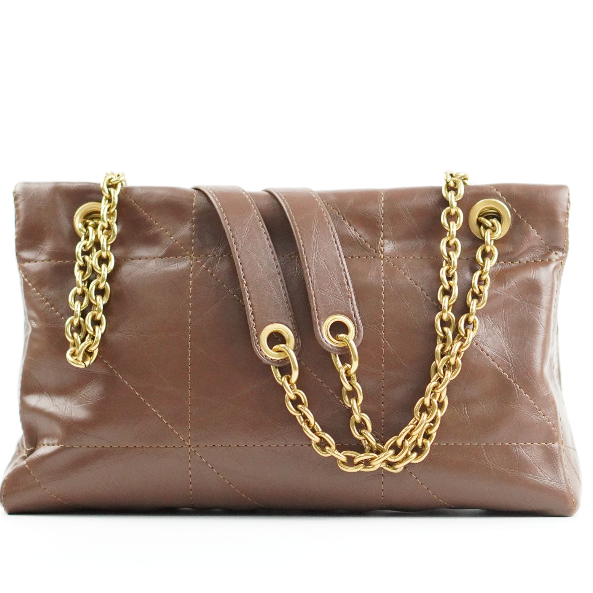 8519# 新款经典斜纹缝线折耳包链条包单肩斜挎包