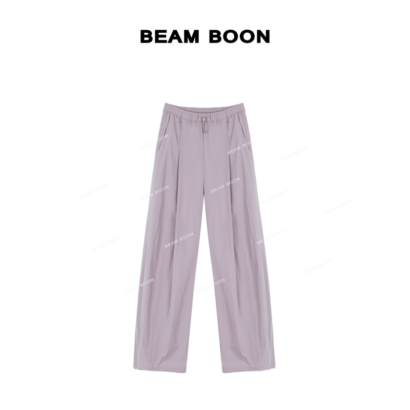Beam Boon|【氧气裤】纸感棉蓬松立体对褶垂感松紧抽绳直筒阔腿裤